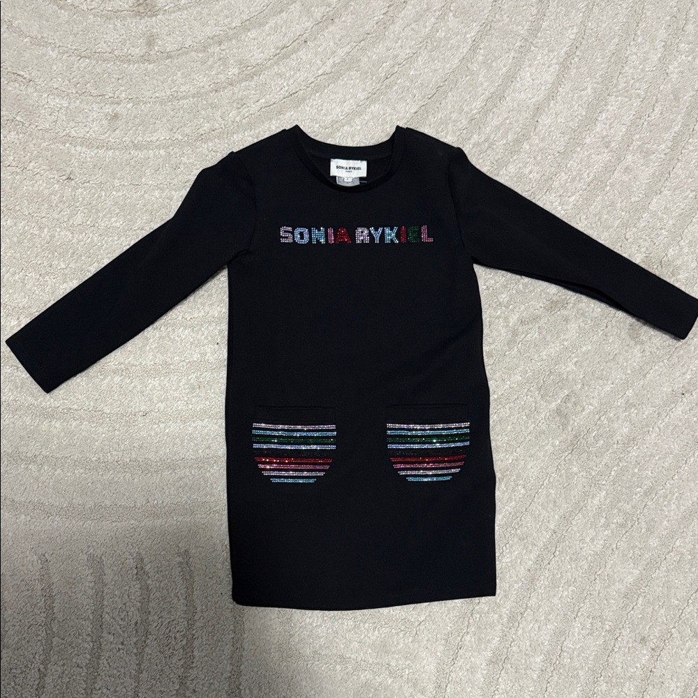 Sonia Rykiel Black Dress with Multicolor Sequined Stripes